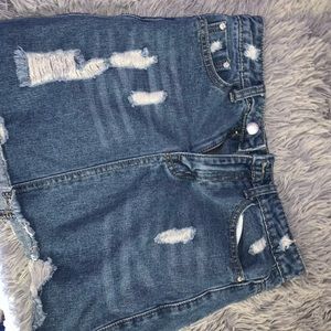 ripped denim jean skirt